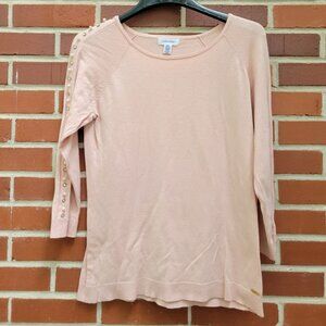 Calvin Klein - Pale Pink Sweater with Pearl/Gemstone Detail - Size M